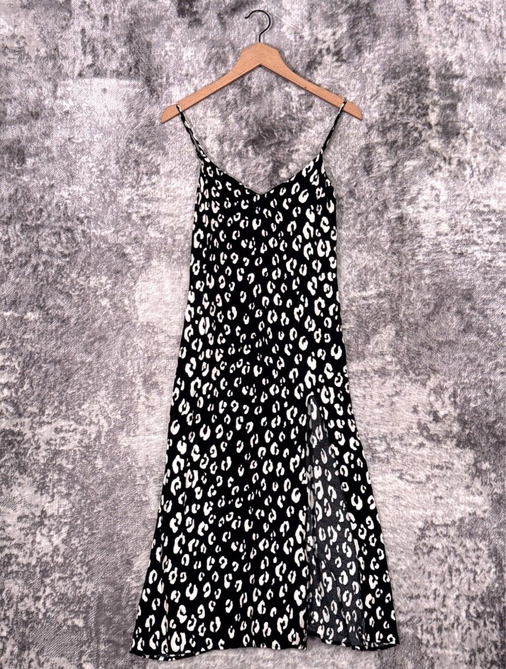 Reformation Dress 2 Womens Black Leopard High Slit Slip Midi